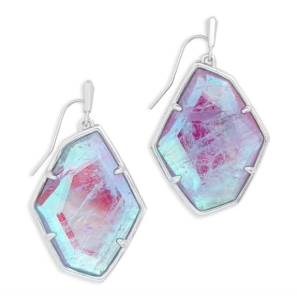 Kendra Scott Dunn Large Drop Earrings Amethyst Purple Dichroic Glass and Silver - Picture 1 of 5